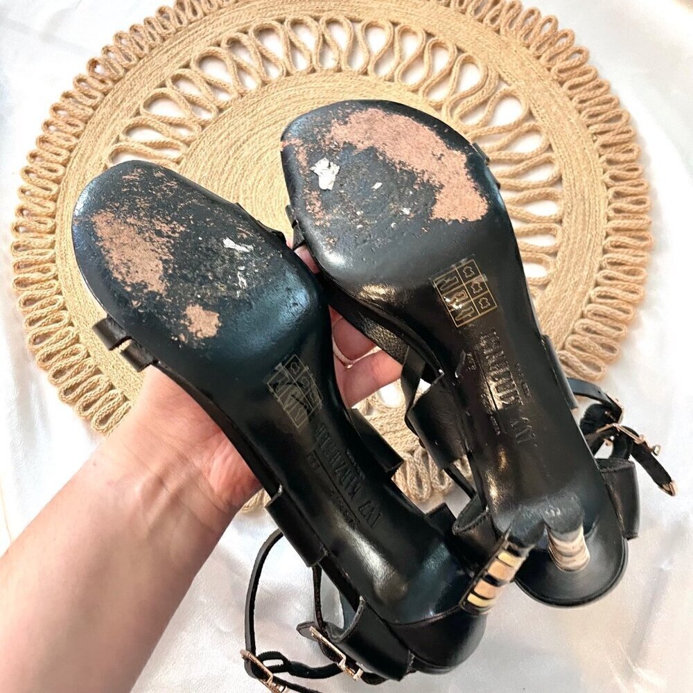 Ivy Kirzhner Black Leather Lacquered Detail Strappy Heels Women’s Size 8.5 - Picture 8 of 9